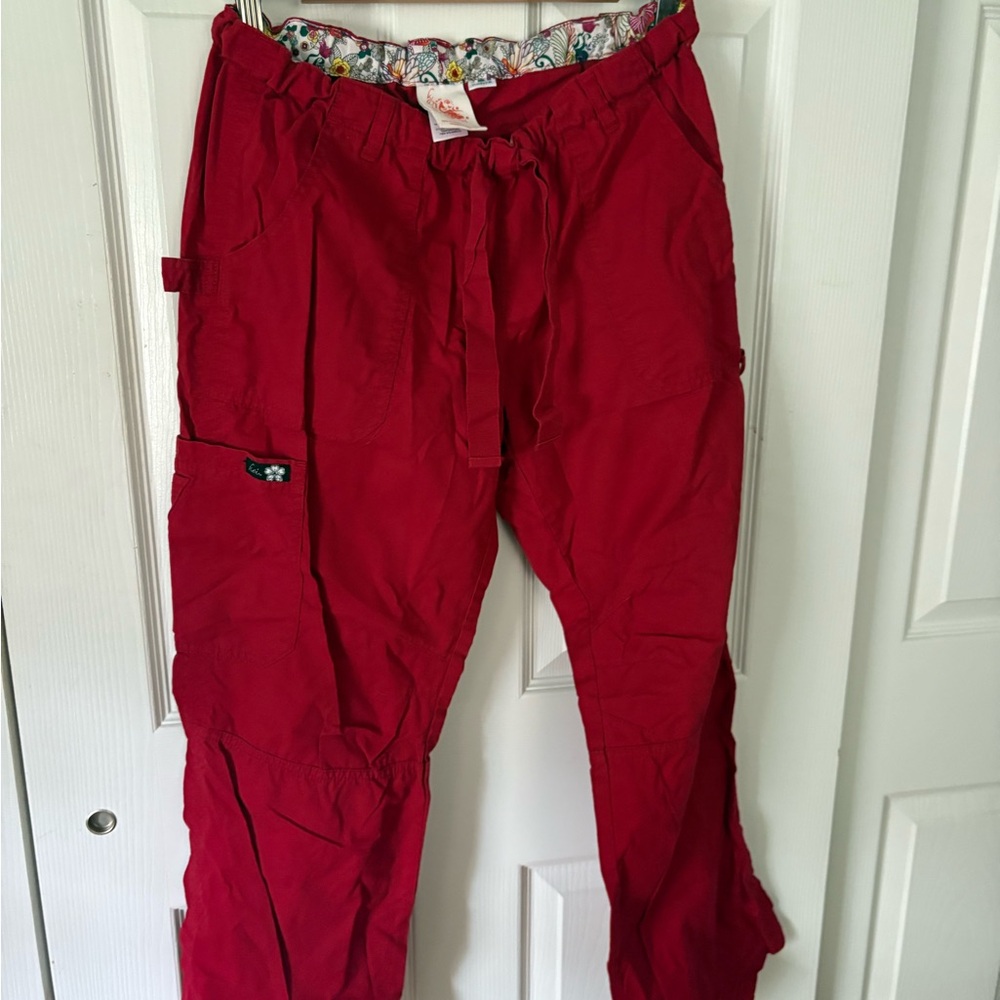 koi Women's Red Cargo Scrub Pants